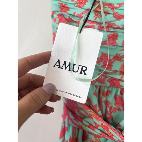 NWT Amur Spaghetti Straps Everett Bow Peplum Cropped Top Miami Sky Botanical - Picture 4 of 8